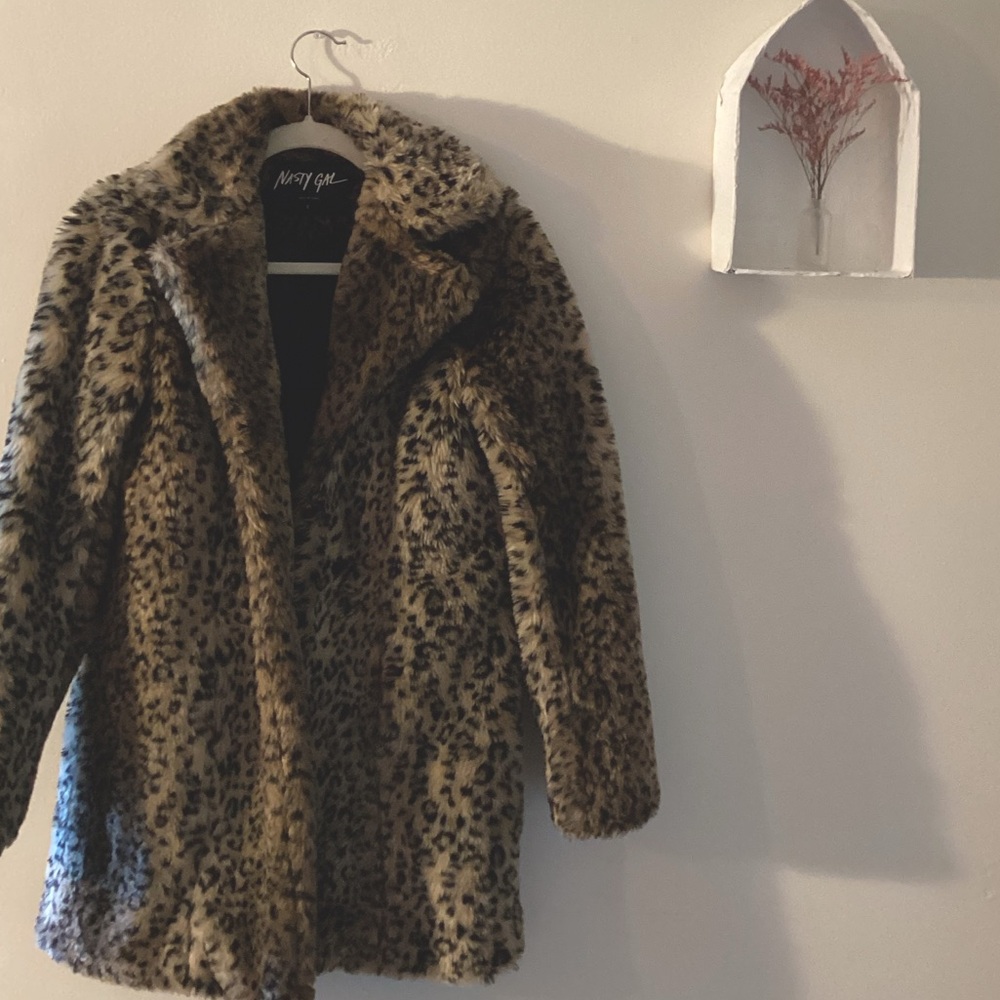 Nasty Gal Faux Fur Leopard Print Coat Jacket size S